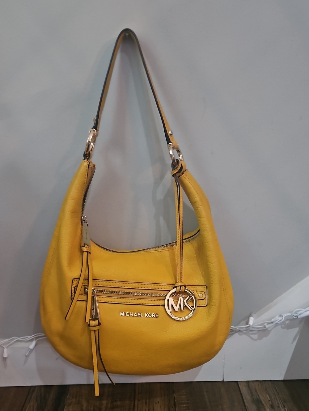 Michael Kors Mustard Yellow Leather Hobo with MK Gold Charm